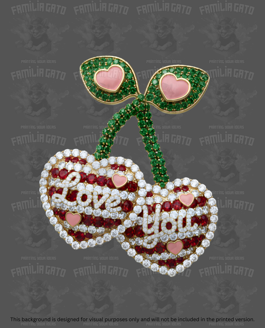 Valentine's Day - Rhinestone Cherry Hearts #8 DTF Transfer