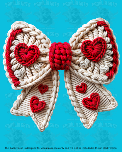Valentine's Day - Faux Yarn Bow with Hearts #7 DTF Transfer