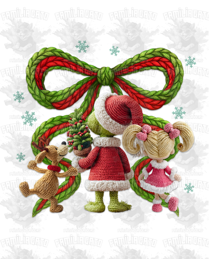 Faux Crochet Christmas Characters & Coquette Bow DTF Transfer