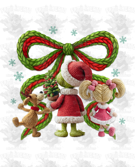 Faux Crochet Christmas Characters & Coquette Bow DTF Transfer