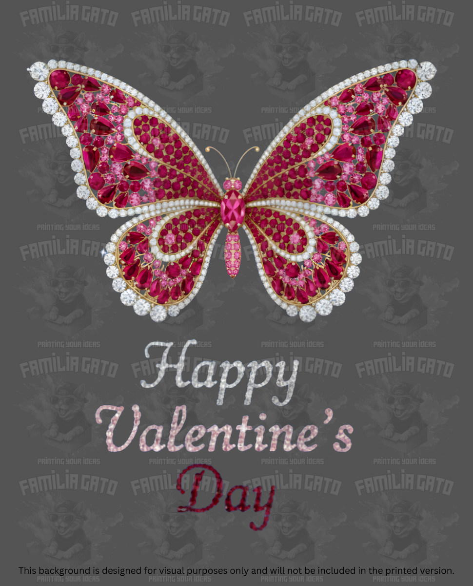Valentine's Day - Rhinestone Butterfly with Happy Valentine's Day DTF Transfer