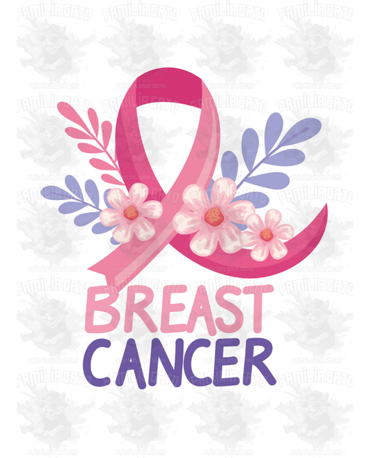 Breast cancer awareness ribbon with flowers DTF Transfer