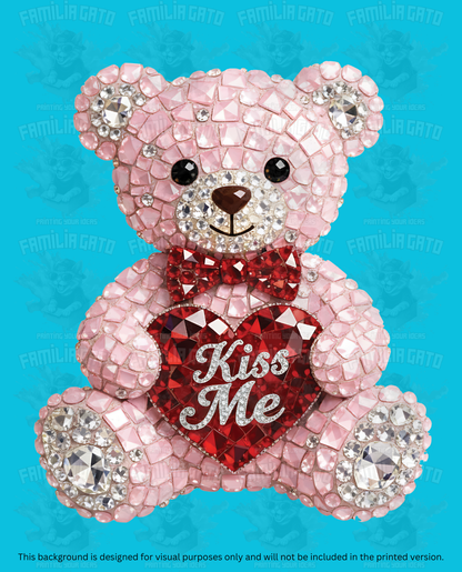 Valentine's Day - Rhinestone Pink Teddy Bear with Kiss Me Heart DTF Transfer