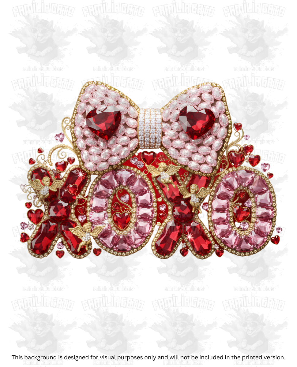 Valentine's Day - Rhinestone XoXo, Pink Bow & Cupids DTF Transfer