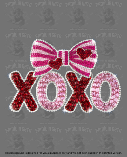 Valentine's Day - Rhinestone XoXo Bow & Tiny Hearts DTF Transfer