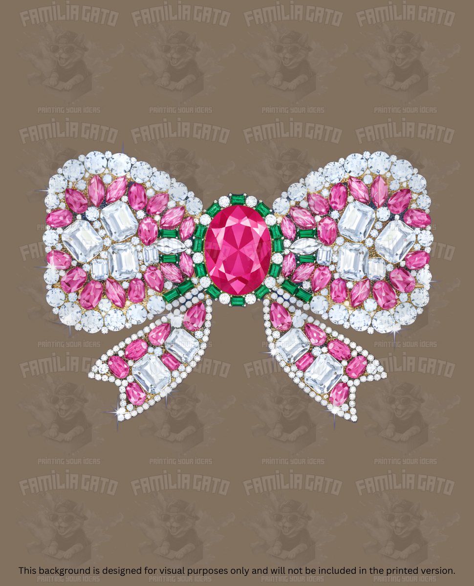 Valentine's Day - Rhinestones Pink, Silver & Green Bow DTF Transfer