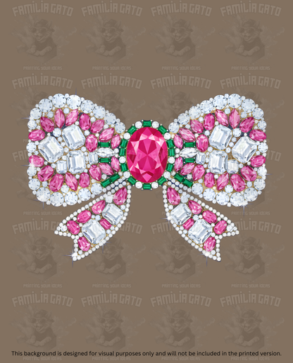 Valentine's Day - Rhinestones Pink, Silver & Green Bow DTF Transfer