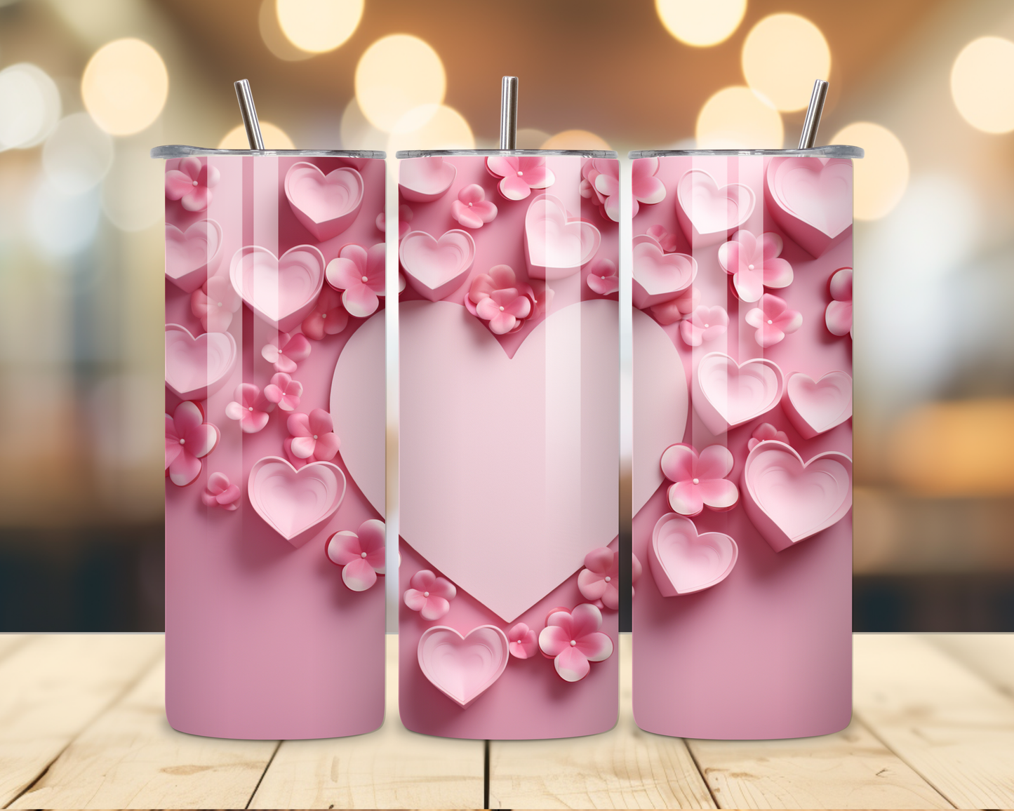 Valentine's Day - Pink 3D Effect Designs #1 - 20 Oz Stainless Steel Tumbler