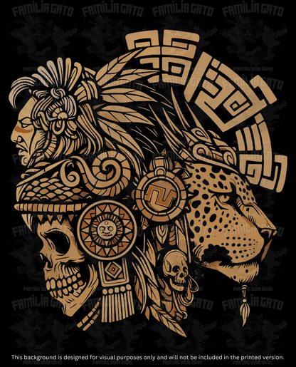 Mexican Skull Aztec Warrior & Jaguar DTF Transfer