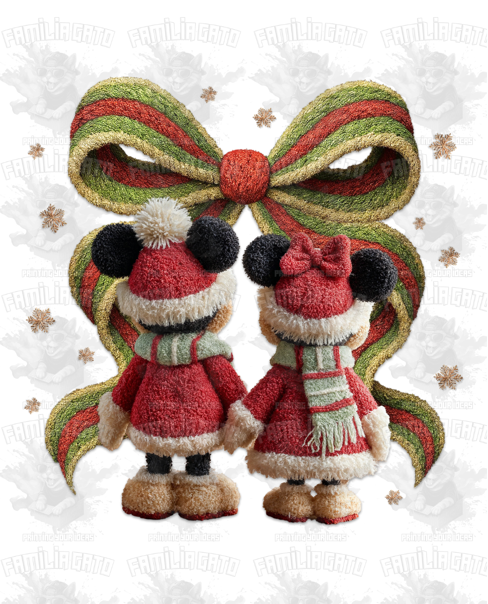 Faux Crochet Famous Mouse & Christmas Coquette Bow DTF Transfer