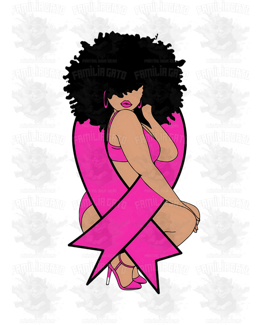 Breast cancer black girl ribbon DTF Transfer