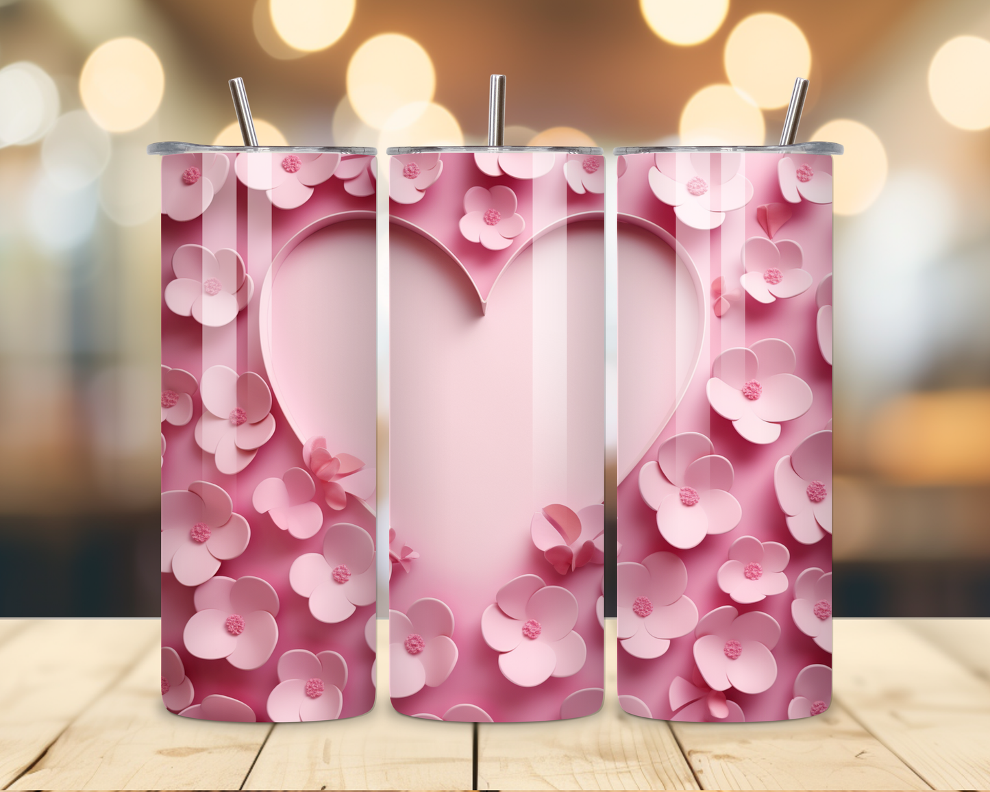 Valentine's Day - Pink 3D Effect Designs #1 - 20 Oz Stainless Steel Tumbler