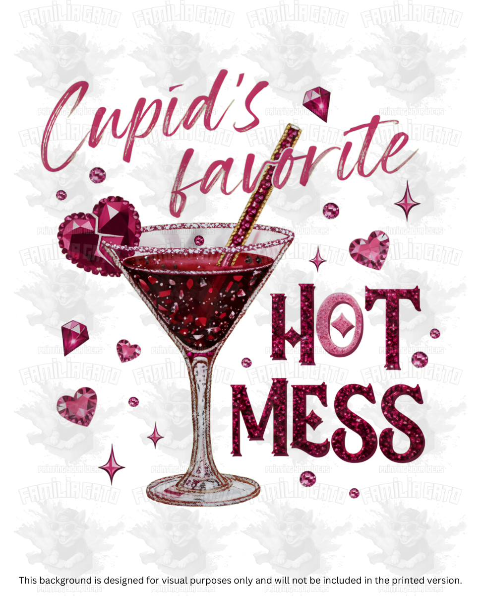 Valentine's Day - Rhinestone Cupid's Favorite Hot Mess #1 DTF Transfer