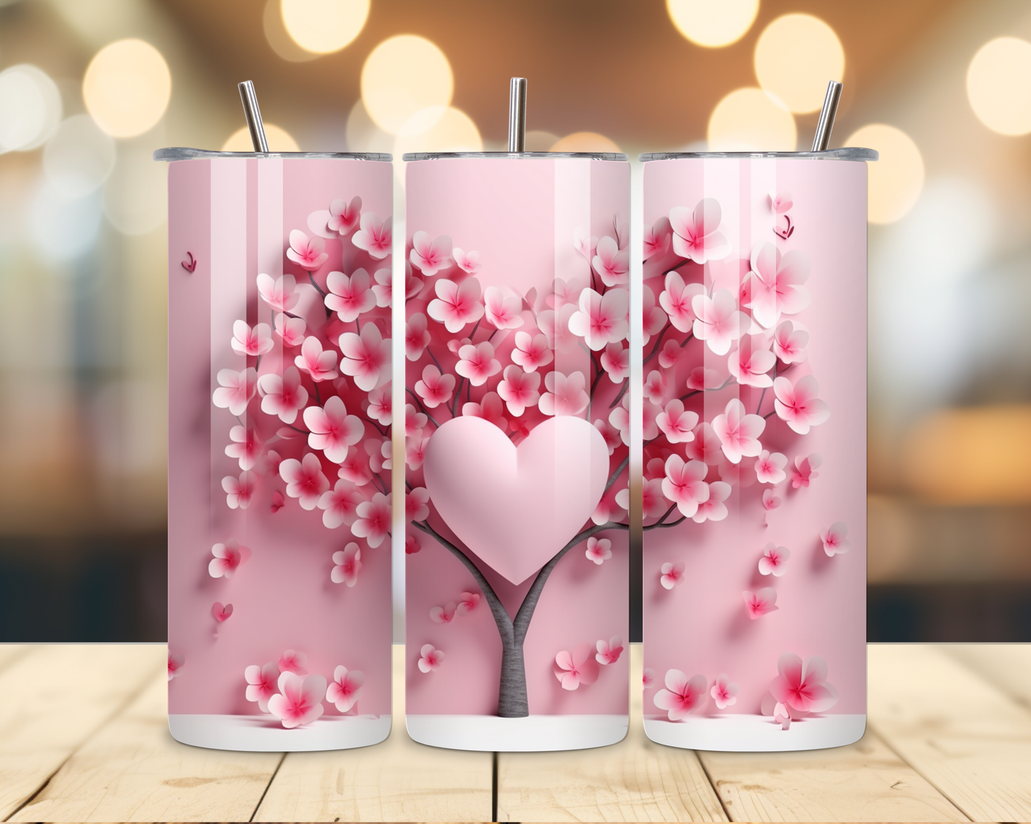Valentine's Day - Pink 3D Effect Designs #1 - 20 Oz Stainless Steel Tumbler