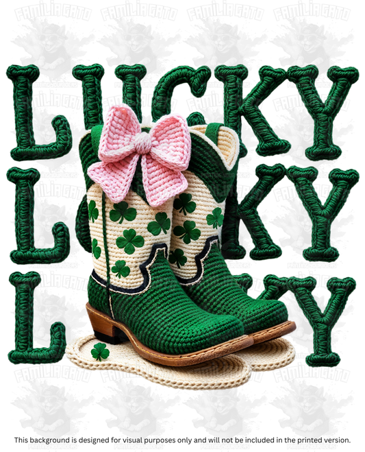St. Patrick's Day Faux Yarn Lucky Lucky Lucky Boots DTF Transfer
