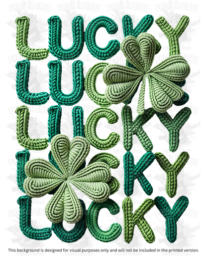 St. Patrick's Day Faux Yarn Lucky Lucky Lucky Clovers DTF Transfer