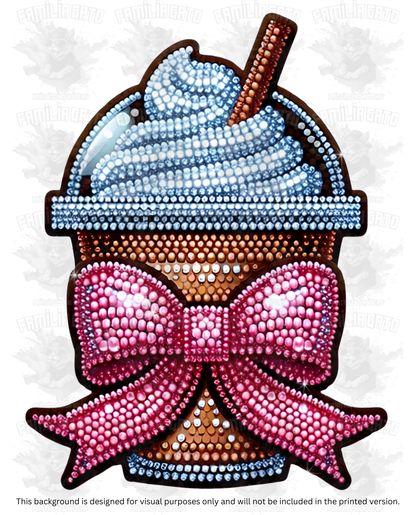 Valentine's Day - Rhinestone Coffee with Pink Bow DTF Transfer