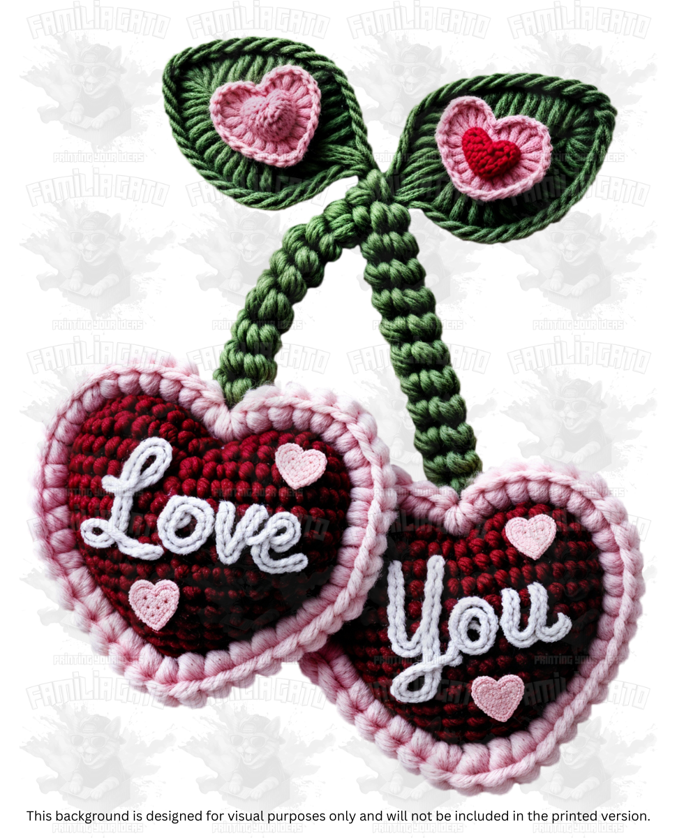 Valentine's Day - Faux Yarn Cherry Hearts #2 DTF Transfer
