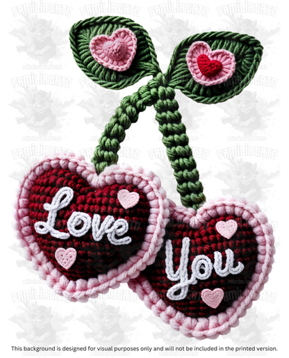 Valentine's Day - Faux Yarn Cherry Hearts #2 DTF Transfer