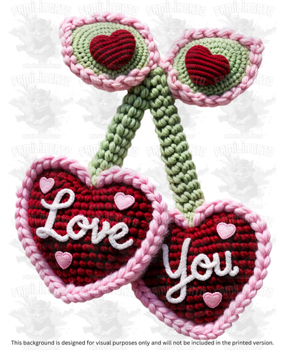 Valentine's Day - Faux Yarn Cherry Hearts #3 DTF Transfer