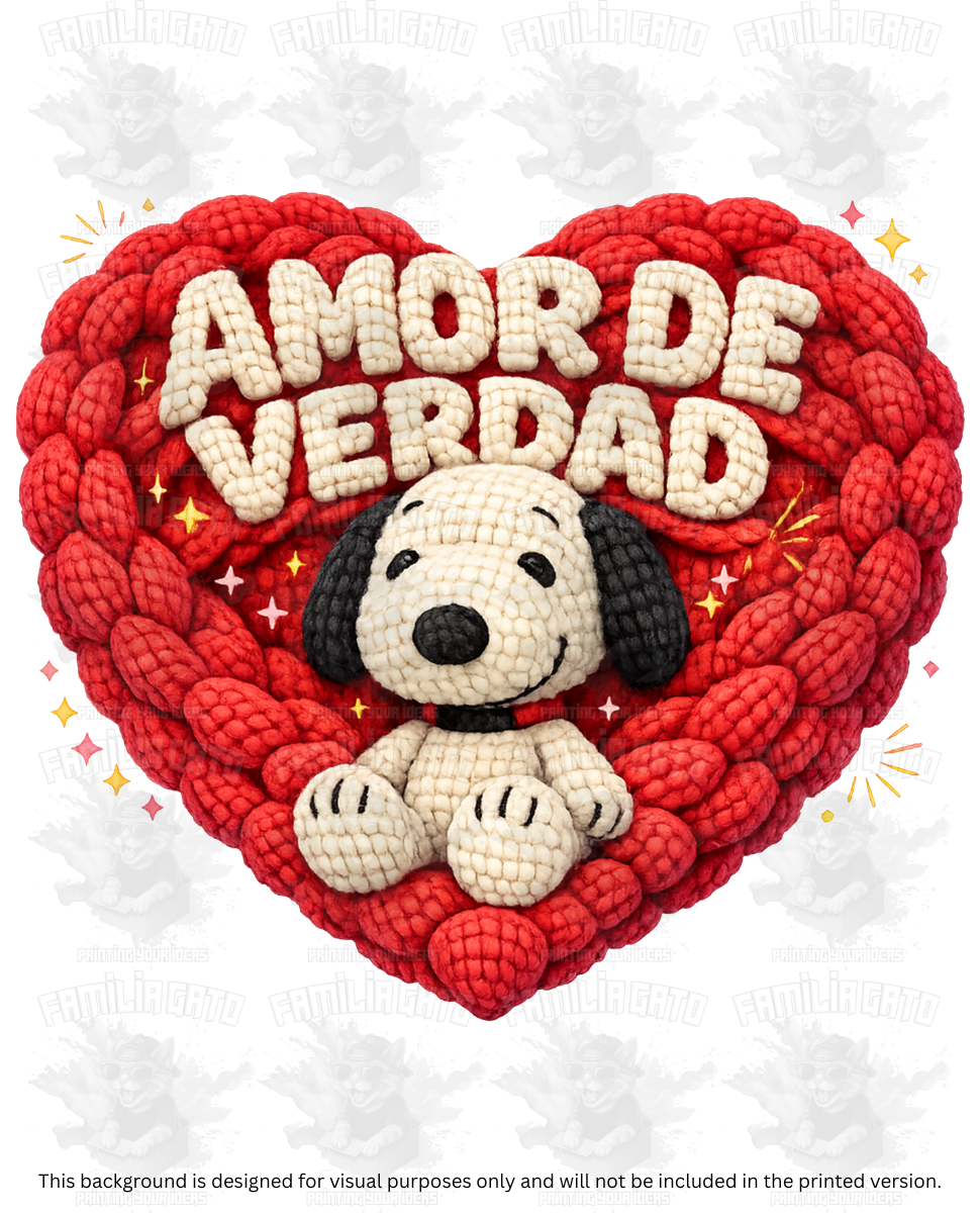 Valentine's Day - Faux Yarn Firulais Dog Amor de Verdad DTF Transfer