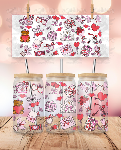 Valentine's Day - Love & Romance Doodles #1 UVDTF Sticker Wrap For 16 oz Libbey Glass Cup