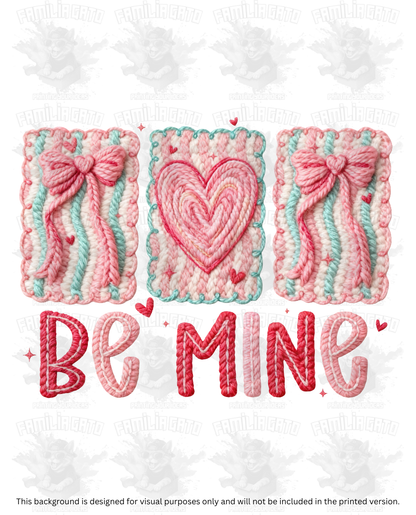 Valentine's Day - Faux Yarn Be Mine Heart & Bow DTF Transfer