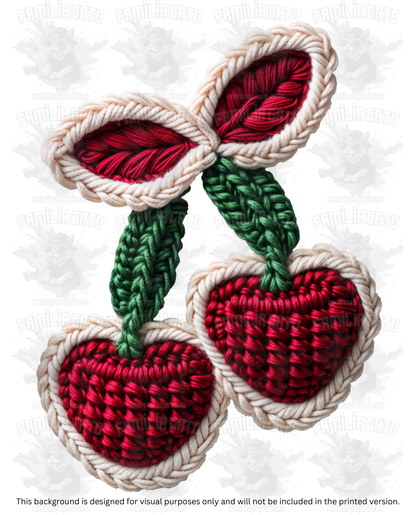 Valentine's Day - Faux Yarn Cherry Hearts #4 DTF Transfer