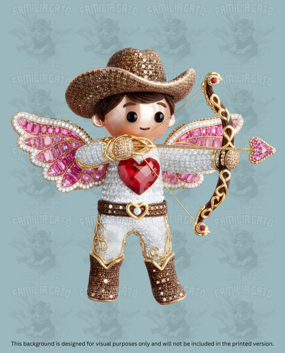 Valentine's Day - Rhinestone Cowboy Cupid Gold Arch DTF Transfer