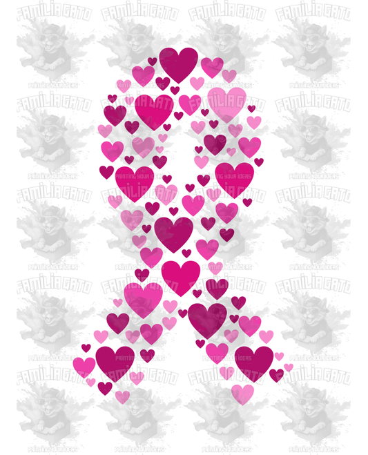 Breast cancer ribbon hearts DTF Transfer