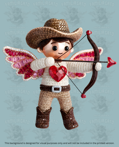 Valentine's Day - Rhinestone Cowboy Cupid Black Arch DTF Transfer