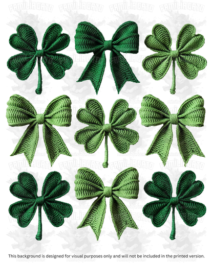 St. Patrick's Day Faux Yarn Set of Bows & Clovers DTF Transfer