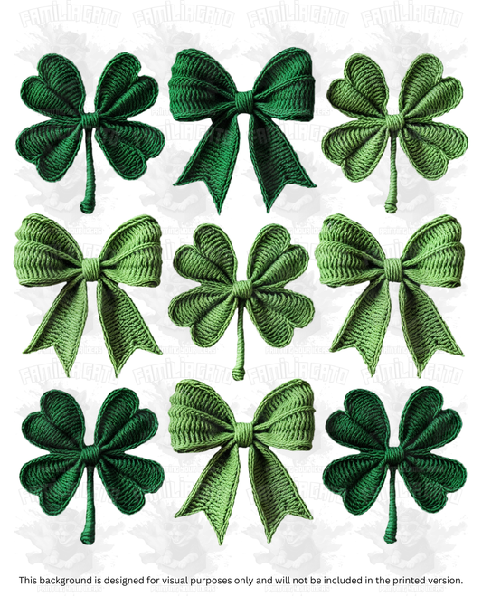 St. Patrick's Day Faux Yarn Set of Bows & Clovers DTF Transfer