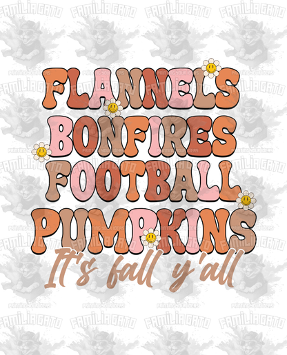 Fall - Flannels Bonfires Football Pumpkins It's Fall y'all #2 DTF Transfer