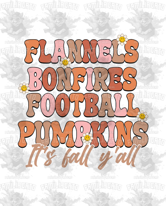 Fall - Flannels Bonfires Football Pumpkins It's Fall y'all #2 DTF Transfer