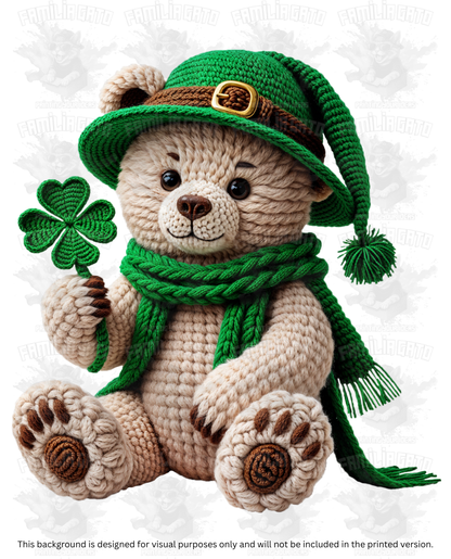 St. Patrick's Day Faux Yarn Teddy Bear DTF Transfer