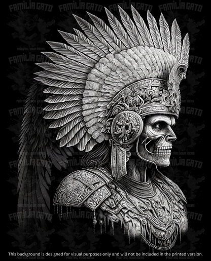 Calavera Aztec Warrior #4 DTF Transfer