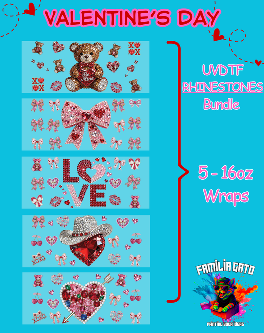 Rhinestone Valentine's Day Bundle UVDTF Sticker Wrap For 16 oz Libbey Glass Cup