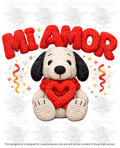 Valentine's Day - Faux Yarn Firulais Dog Mi Amor DTF Transfer