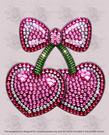 Valentine's Day - Rhinestone Cherry Hearts #4 DTF Transfer