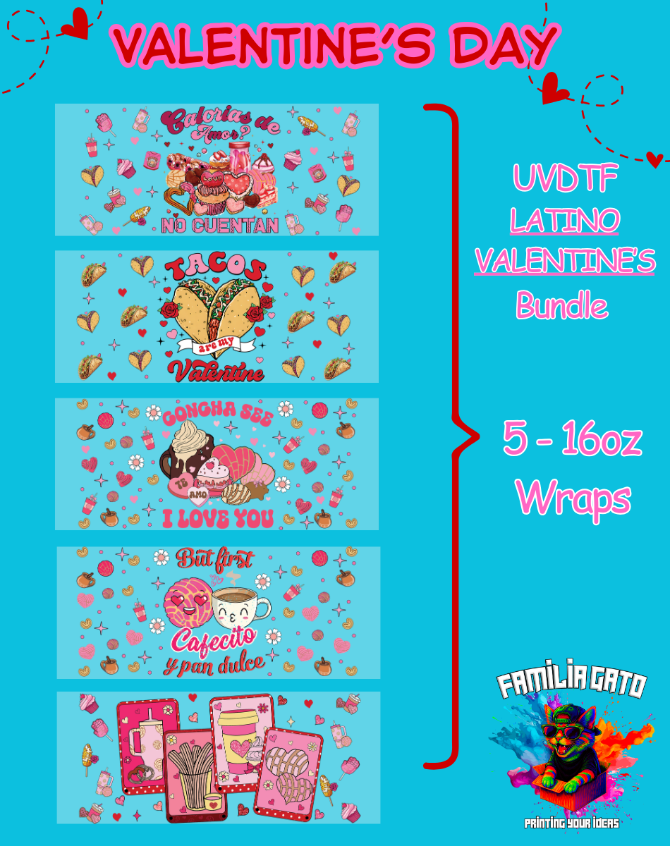 Latino Valentine's Day Bundle UVDTF Sticker Wrap For 16 oz Libbey Glass Cup