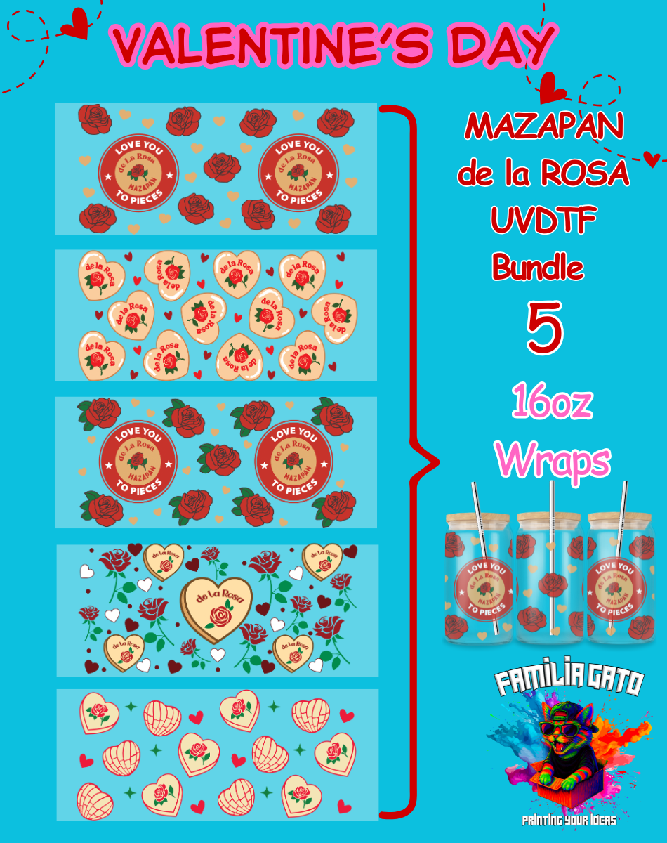 San Valentin Mazapan de la Rosa UVDTF Bundle - 16 Oz Libbey Glass Can Wrap
