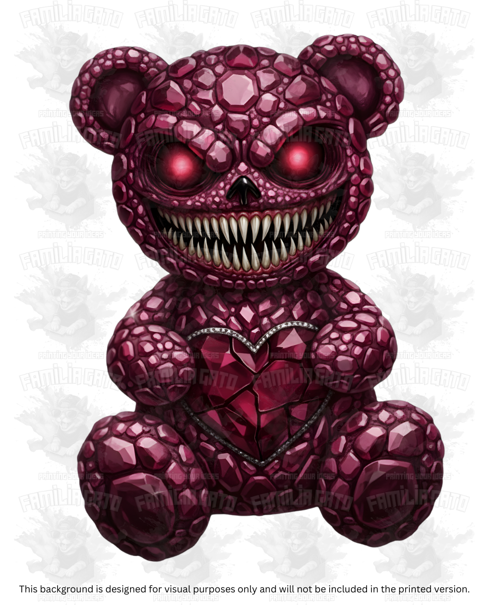 Valentine's Day - Rhinestone Evil Magenta Teddy Bear DTF Transfer