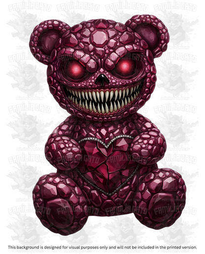 Valentine's Day - Rhinestone Evil Magenta Teddy Bear DTF Transfer