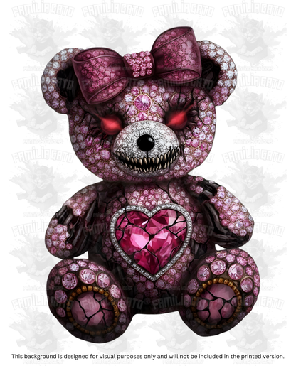 Valentine's Day - Rhinestone Evil Pink Teddy Bear DTF Transfer