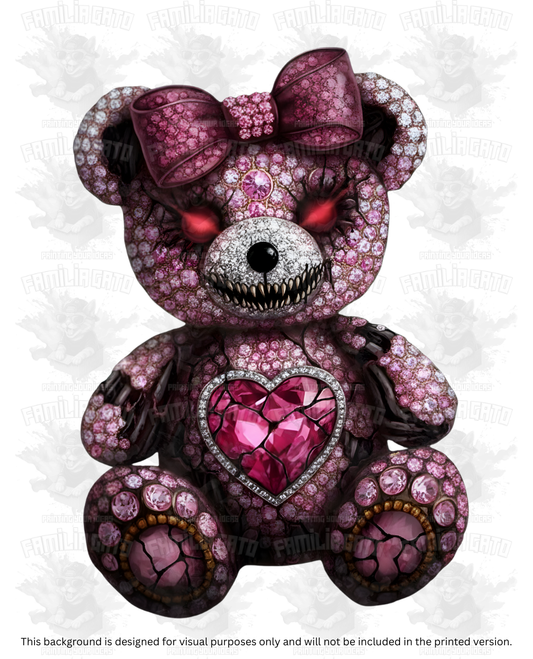 Valentine's Day - Rhinestone Evil Pink Teddy Bear DTF Transfer
