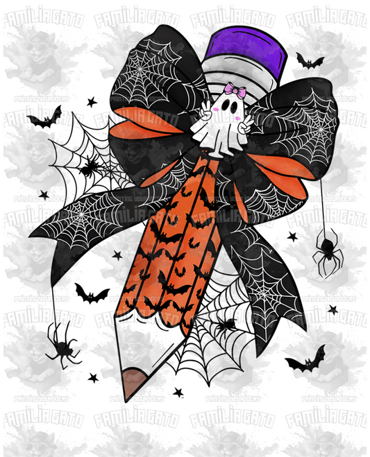 Teacher Pencil & Bow Halloween DTF Transfer