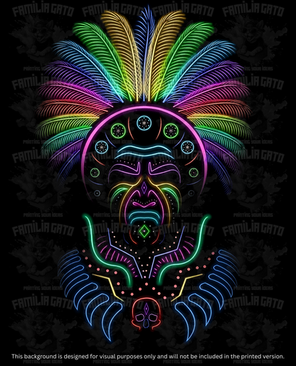 Aztec Warrior Neon Halftones DTF Transfer
