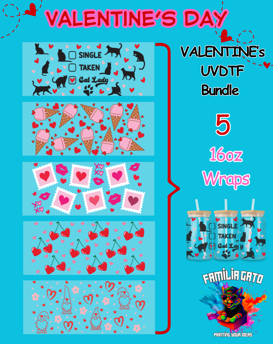 Valentine's UVDTF Bundle - 16 Oz Libbey Glass Can Wrap