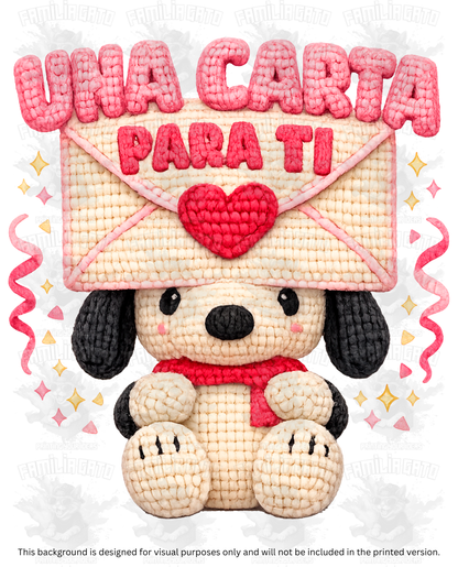 Valentine's Day - Faux Yarn Firulais Dog Una Carta para Ti DTF Transfer